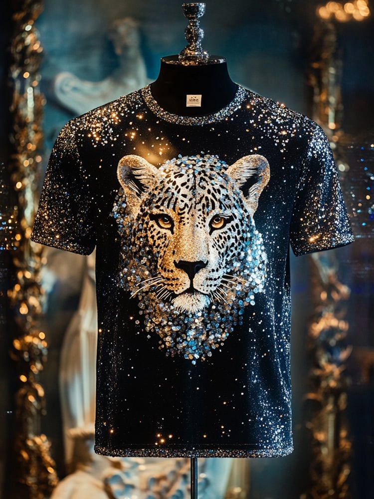 Camiseta Leopard Sequin ejecutivo estampado de manga corta para hombre