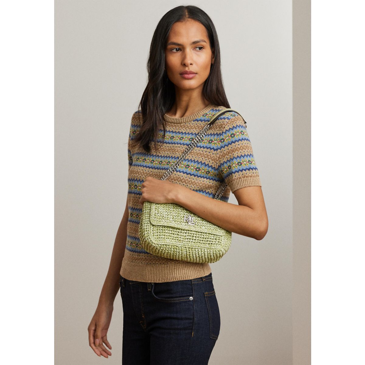 Mélange Woven Straw Medium Sophee Bag - 1