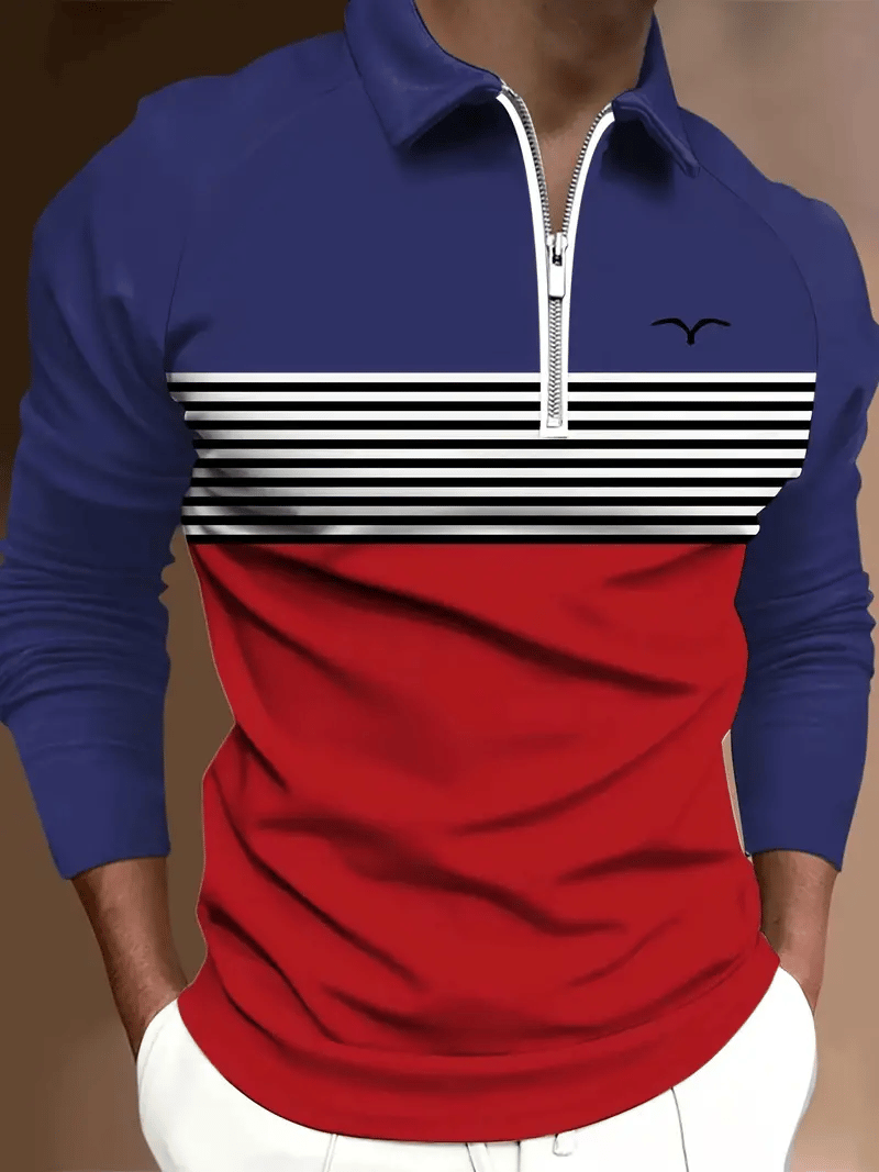 Camisa ejecutivo casual a rayas con cierre para hombre