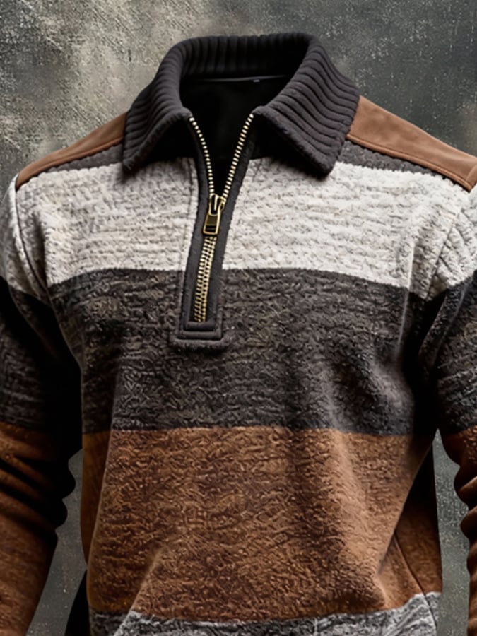 Sudadera retro en bloques de color estampado Color-Blocked con cierre para hombre