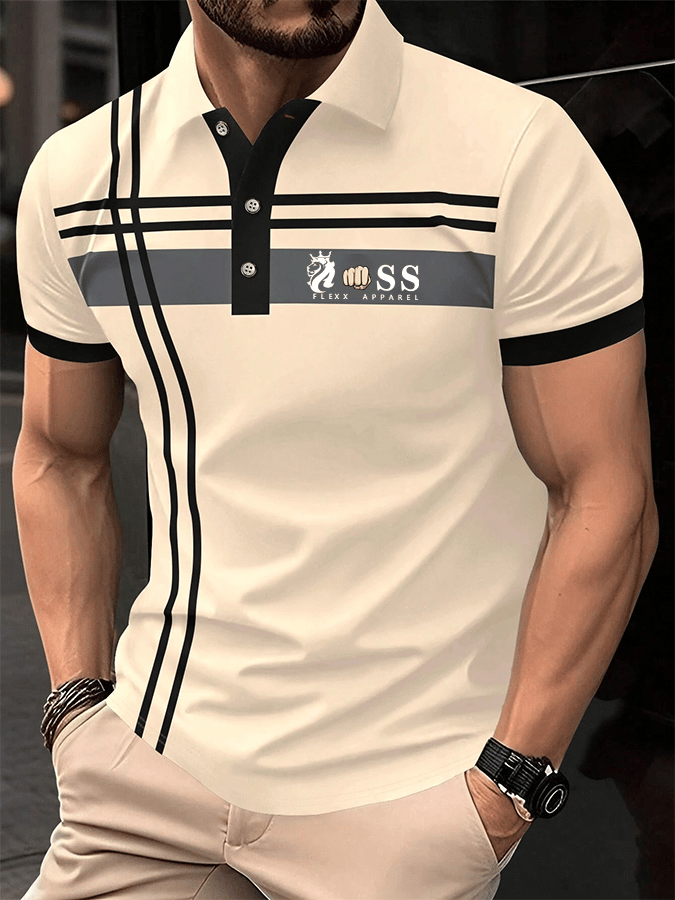 Camisa polo Letter rayas estampado casual para hombre