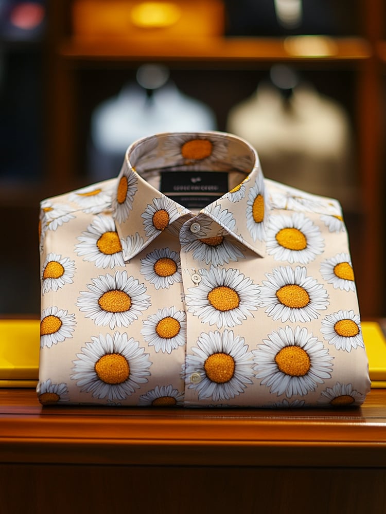 Camisa ejecutivo casual floral solapa de manga corta para hombre