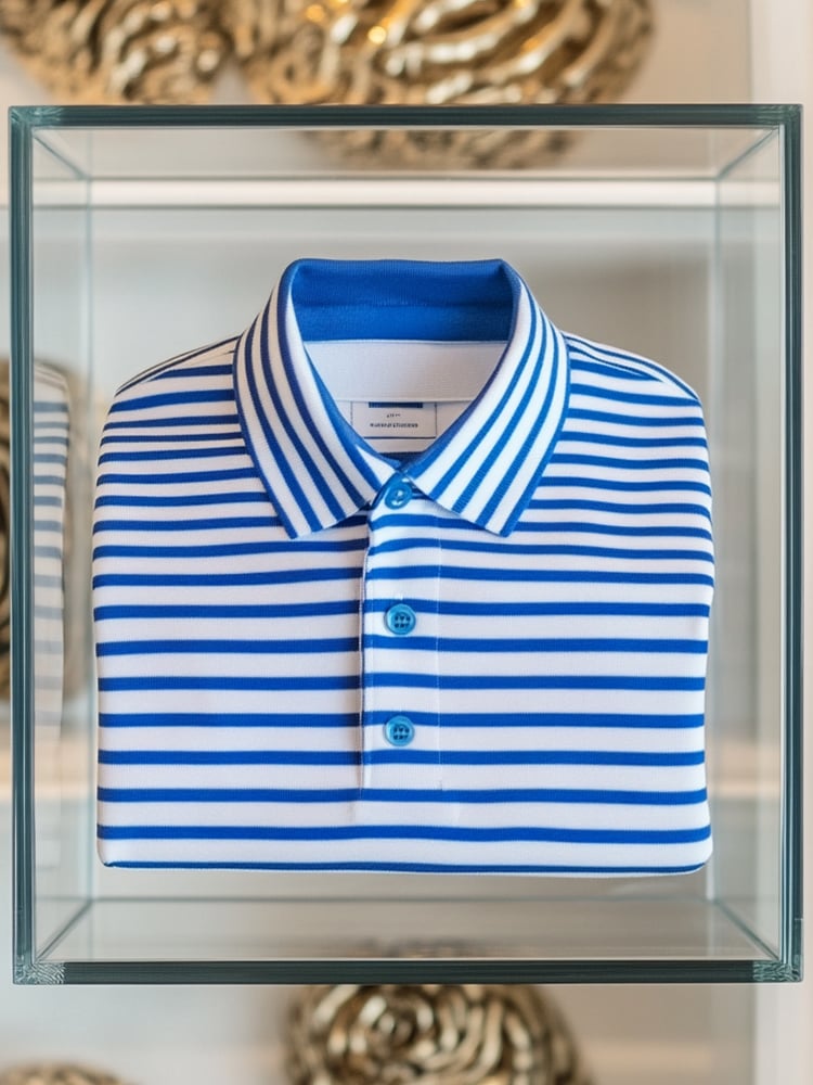 Camisa polo ejecutivo Blue and White a rayas de moda Sweat-wicking de manga corta para hombre