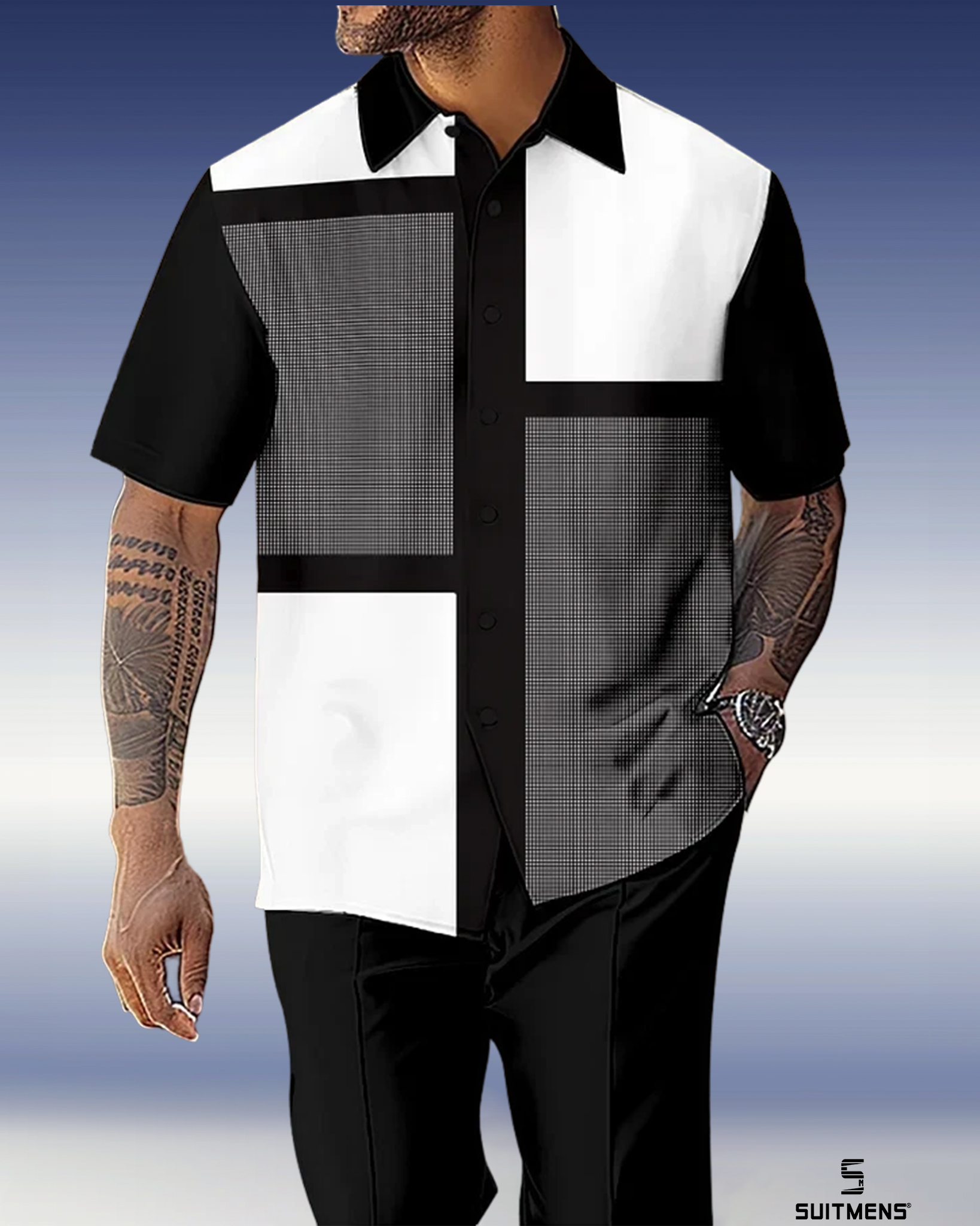 Camisa retro Gorgeous de manga corta Walking Suit 1062 para hombre