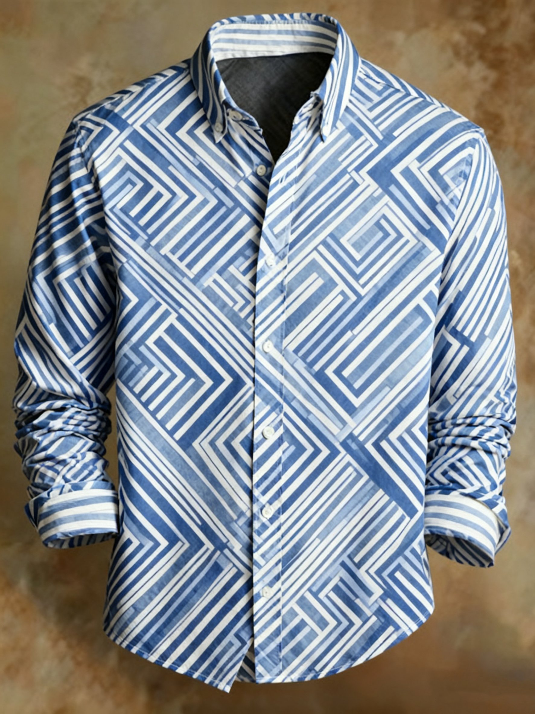 Camisa retro Abstract Art estampado diseño ejecutivo Style para hombre