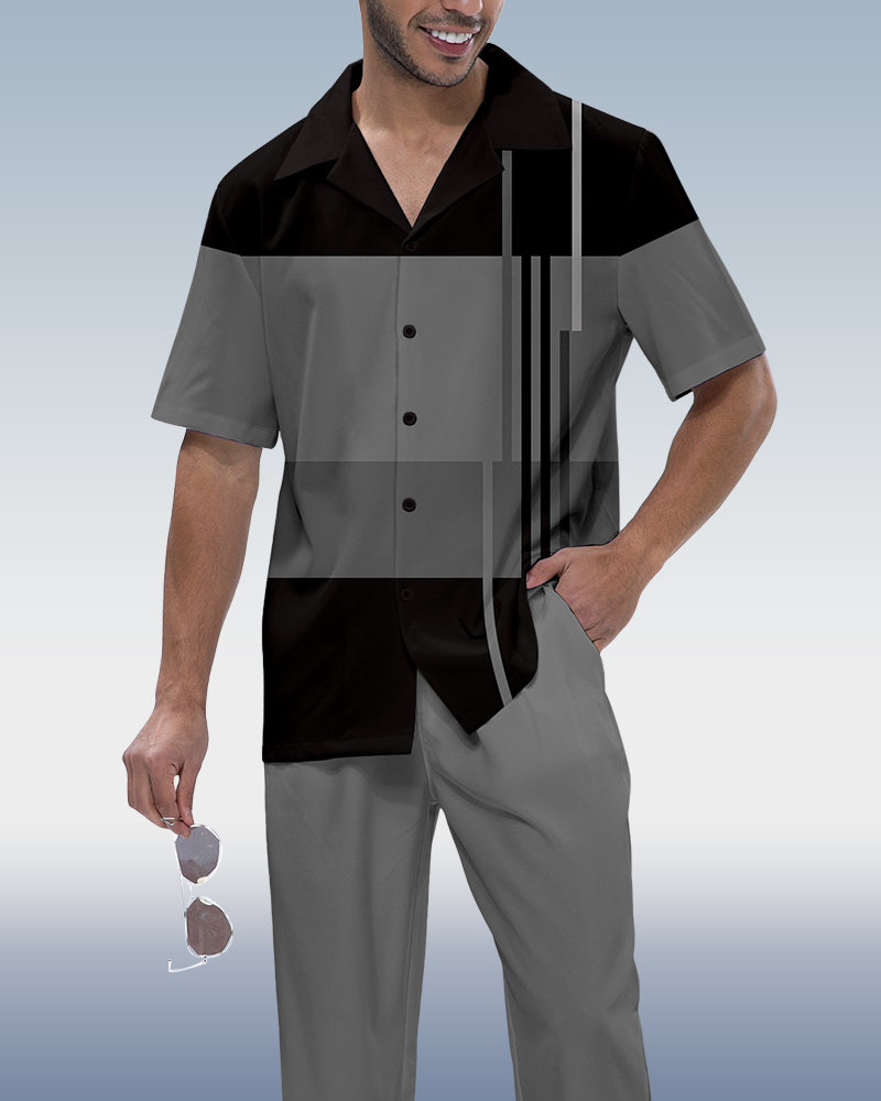 Camisa en bloques de color estampado de manga corta Walking Suit 927 para hombre