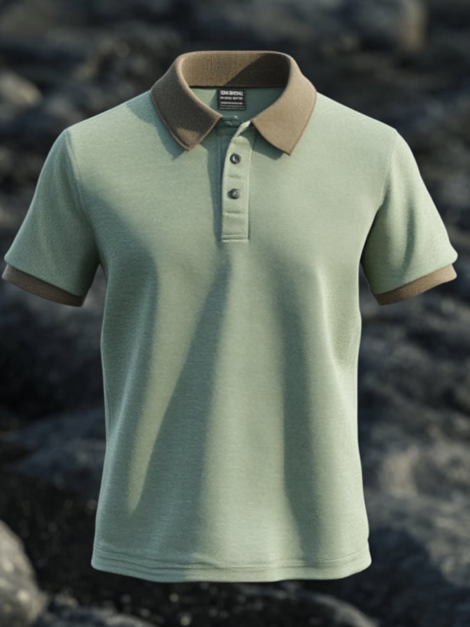 Camisa polo casual clásico Contrast Color de manga corta para hombre