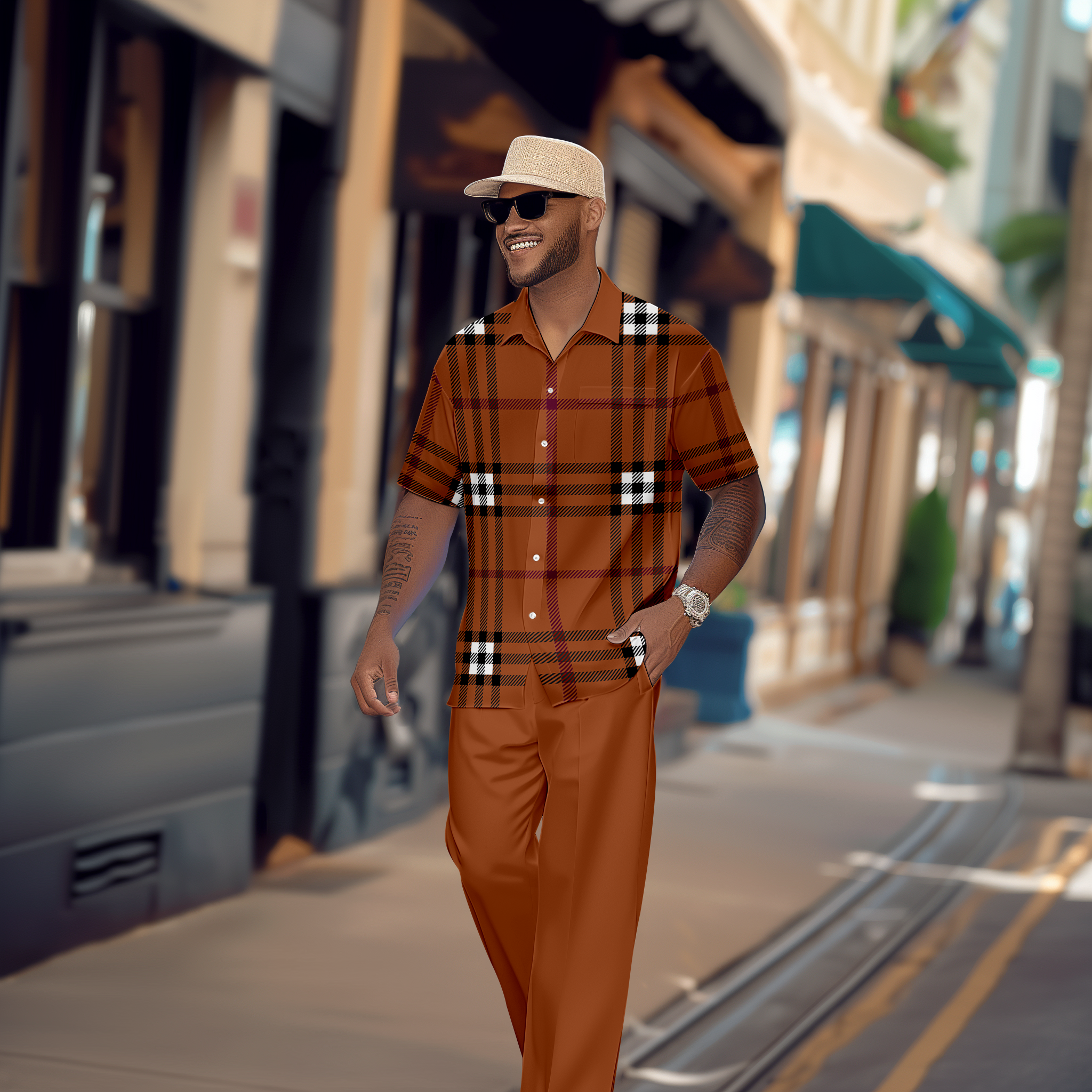 Camisa Gradient en bloques de color de manga corta Walking Suit 1156 para hombre