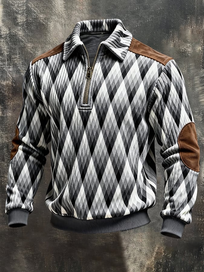 Sudadera retro en bloques de color estampado Color-Blocked con cierre para hombre