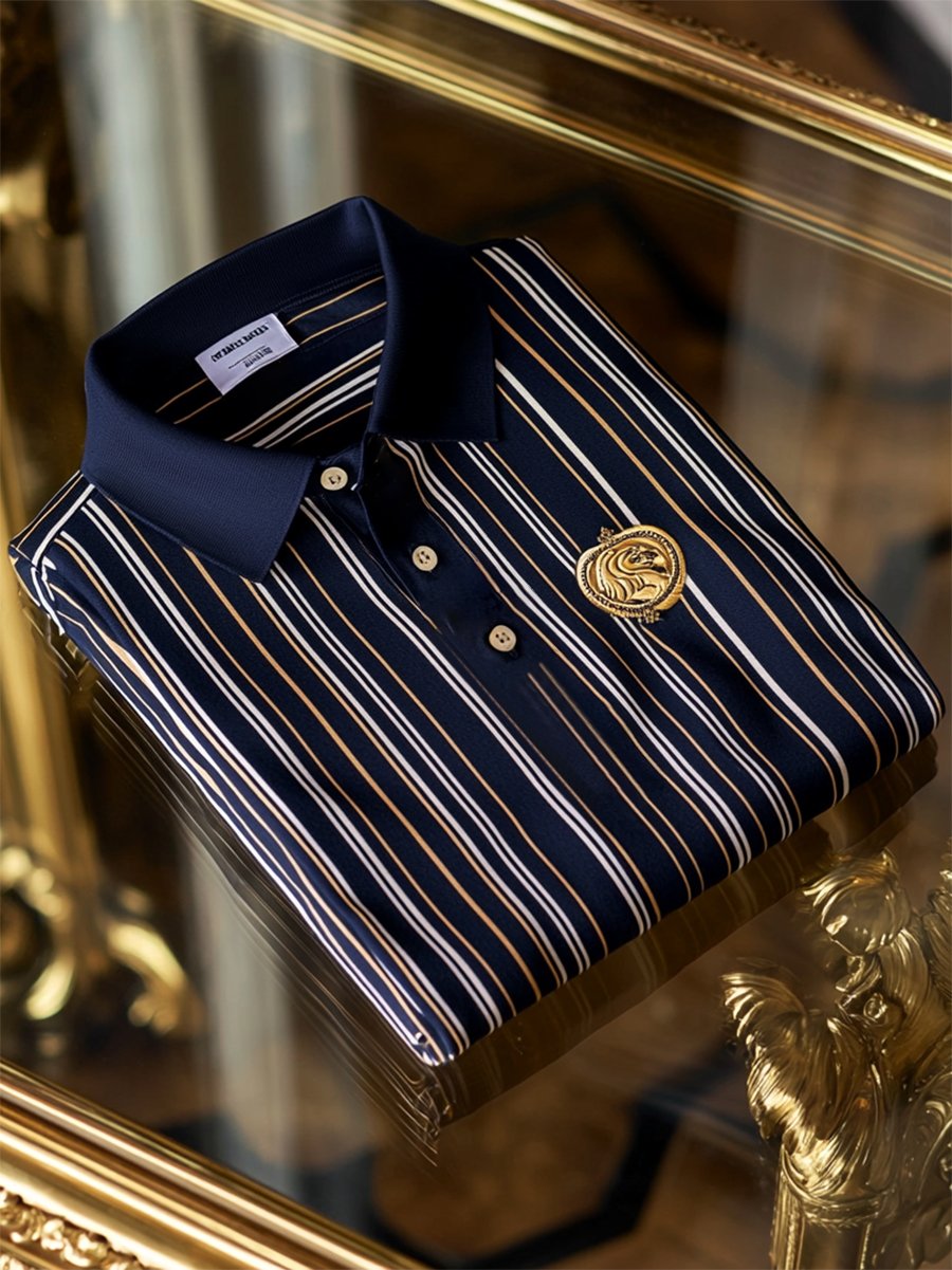 Camisa polo ejecutivo casual a rayas Button de manga corta para hombre