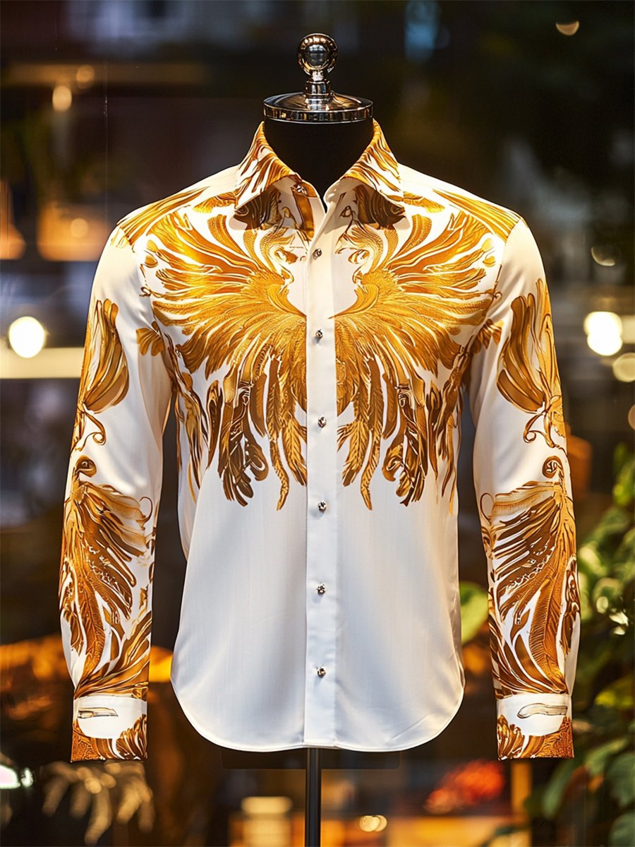 Camisa satén Luxe Wings de manga larga con botones para hombre