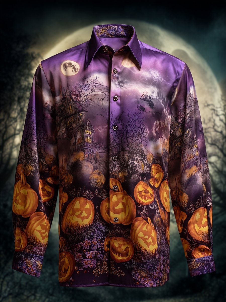 Camisa vintage Halloween estampado de manga larga para hombre