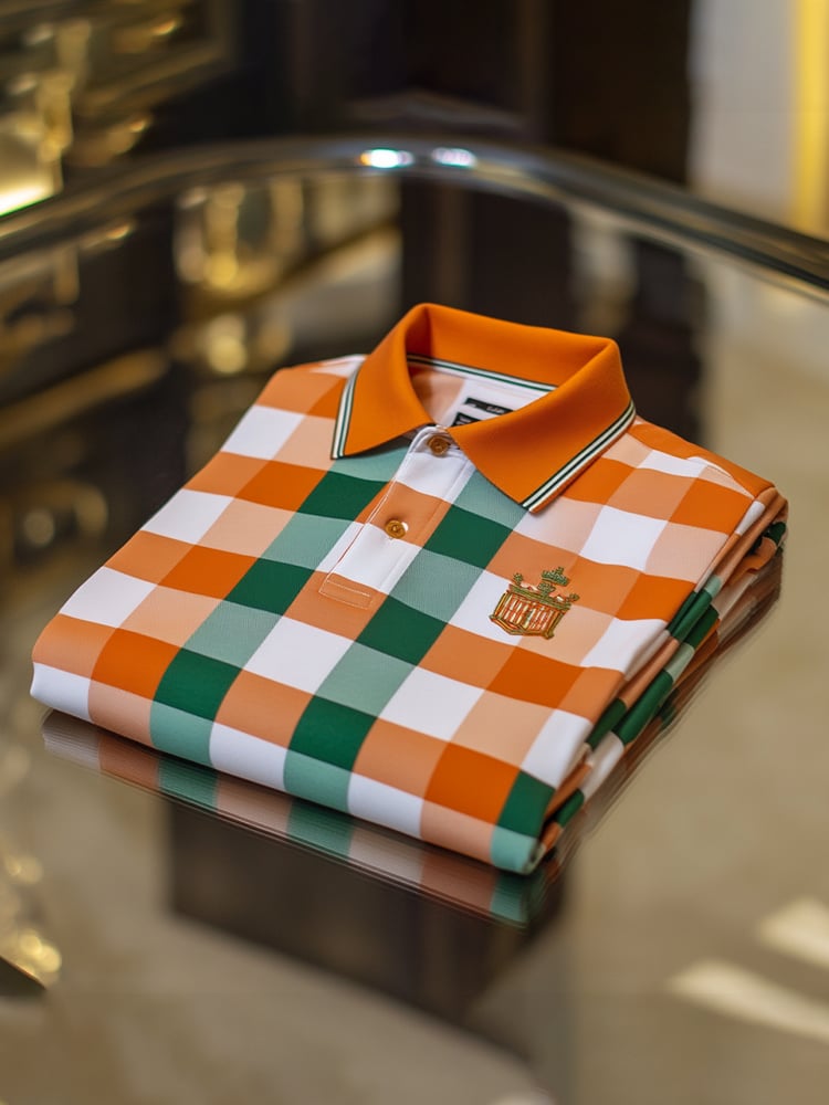 Camisa polo clásico ejecutivo Check Logo Button de manga corta para hombre