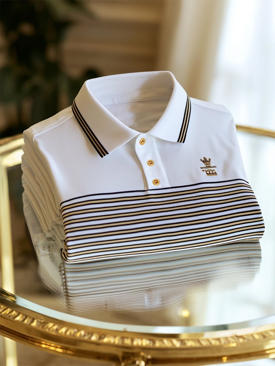 Camisa polo ejecutivo casual a rayas Button de manga corta para hombre