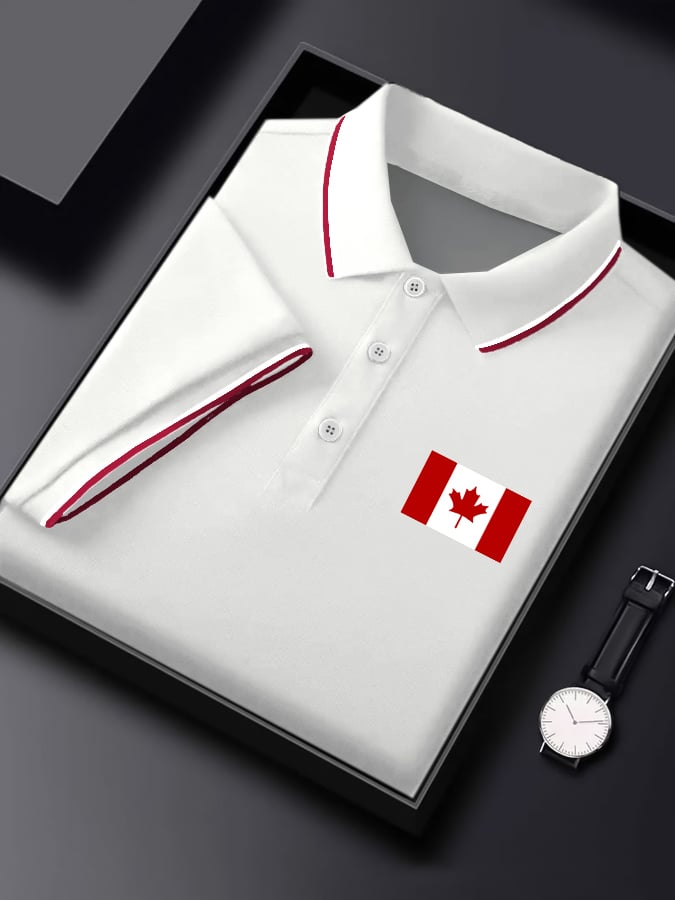 Camisa polo casual Canadian Contrast de manga corta para hombre