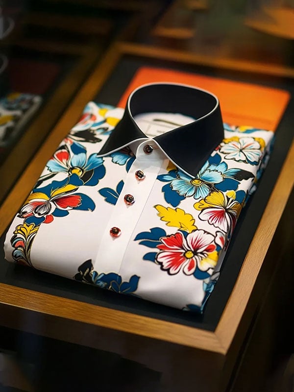 Camisa de lujo ejecutivo floral de manga corta para hombre