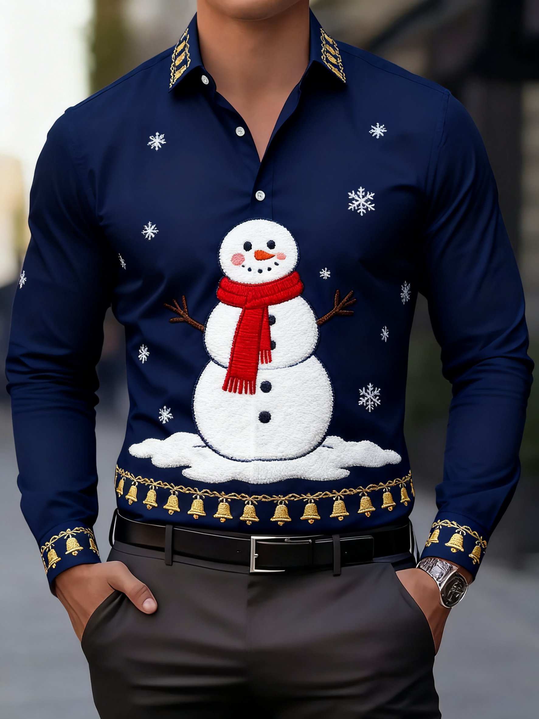 Camisa ejecutivo Christmas estampado de manga larga para hombre