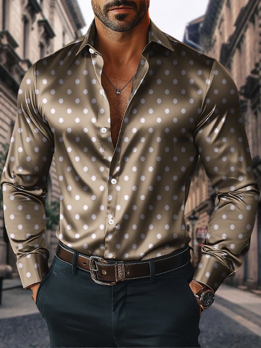 Camisa satén Luxe de manga larga con botones para hombre