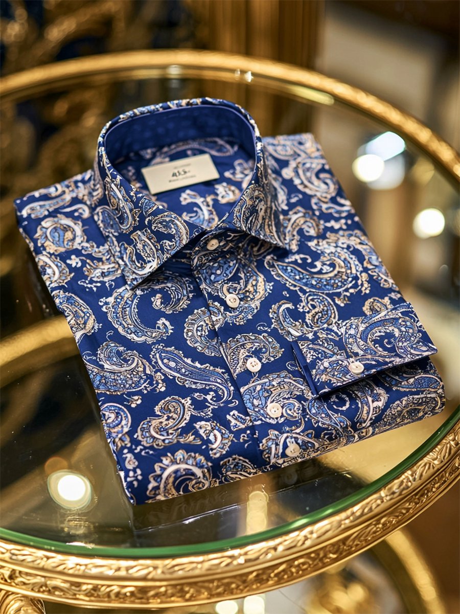Camisa ejecutivo casual Paisley estampado de manga larga para hombre