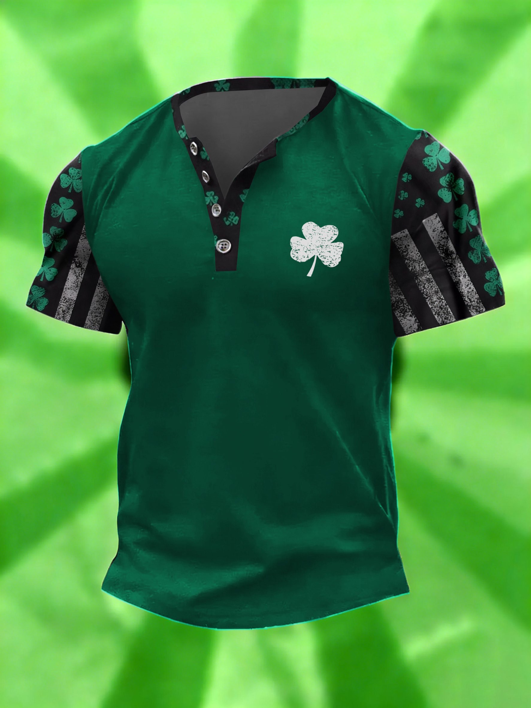 Camiseta vintage St. Patrick's Day estampado Henley Neck para hombre
