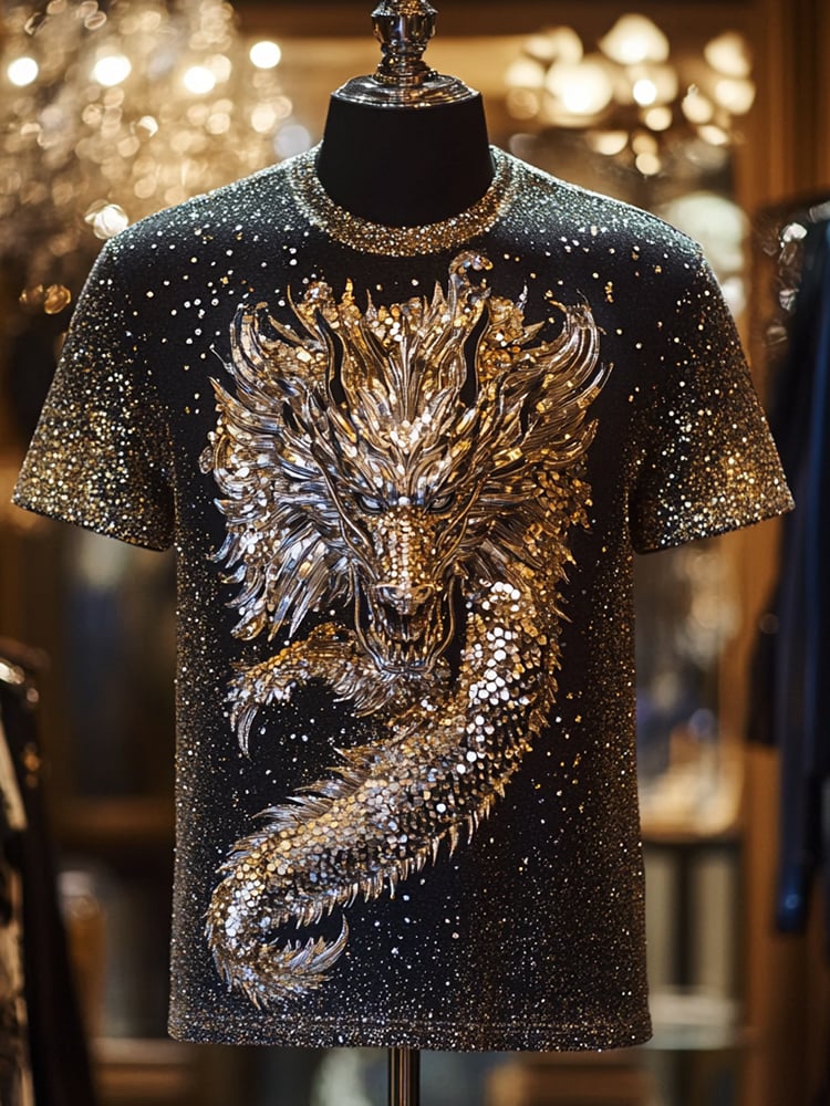 Camiseta Eagle Sequin ejecutivo estampado de manga corta para hombre