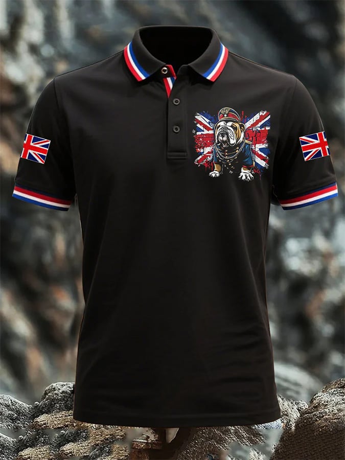 Camisa polo vintage British Bulldog casual de manga corta para hombre