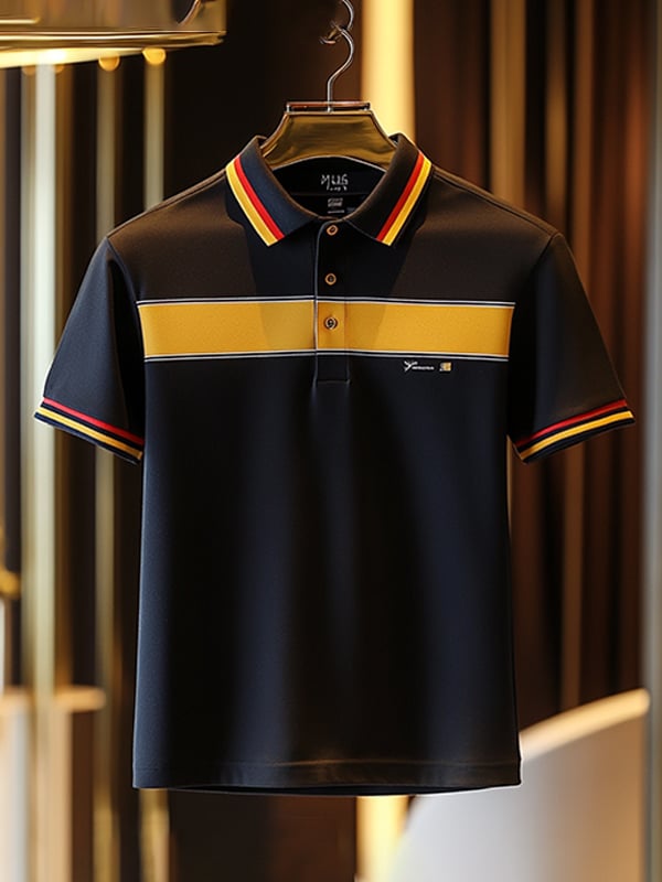 Camisa polo ejecutivo rayas Logo con botones de manga corta para hombre