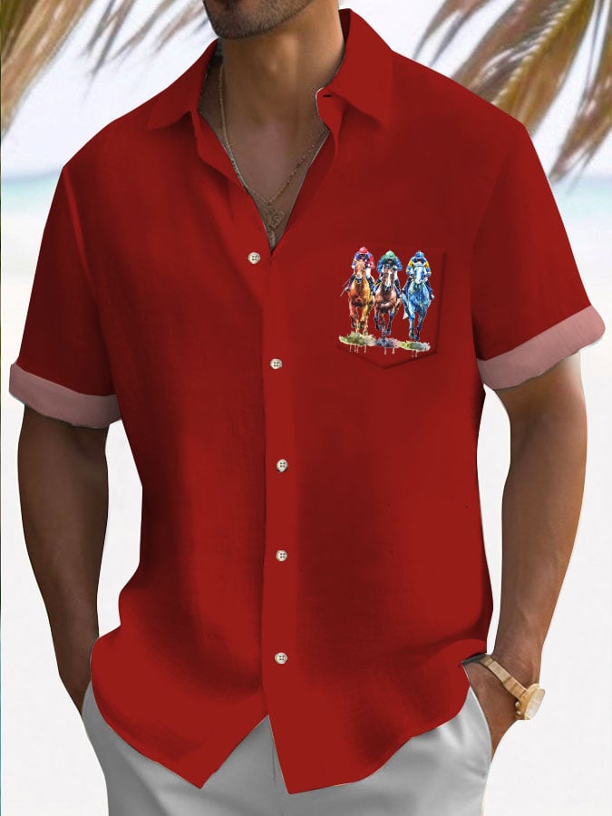Camisa Horse Racing de manga corta casual para hombre