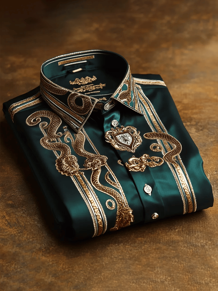 Camisa satén Luxe estampado de manga corta Button para hombre