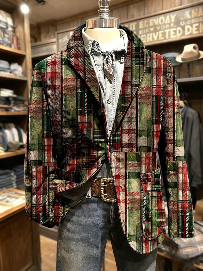 Saco retro Christmas estampado casual para hombre