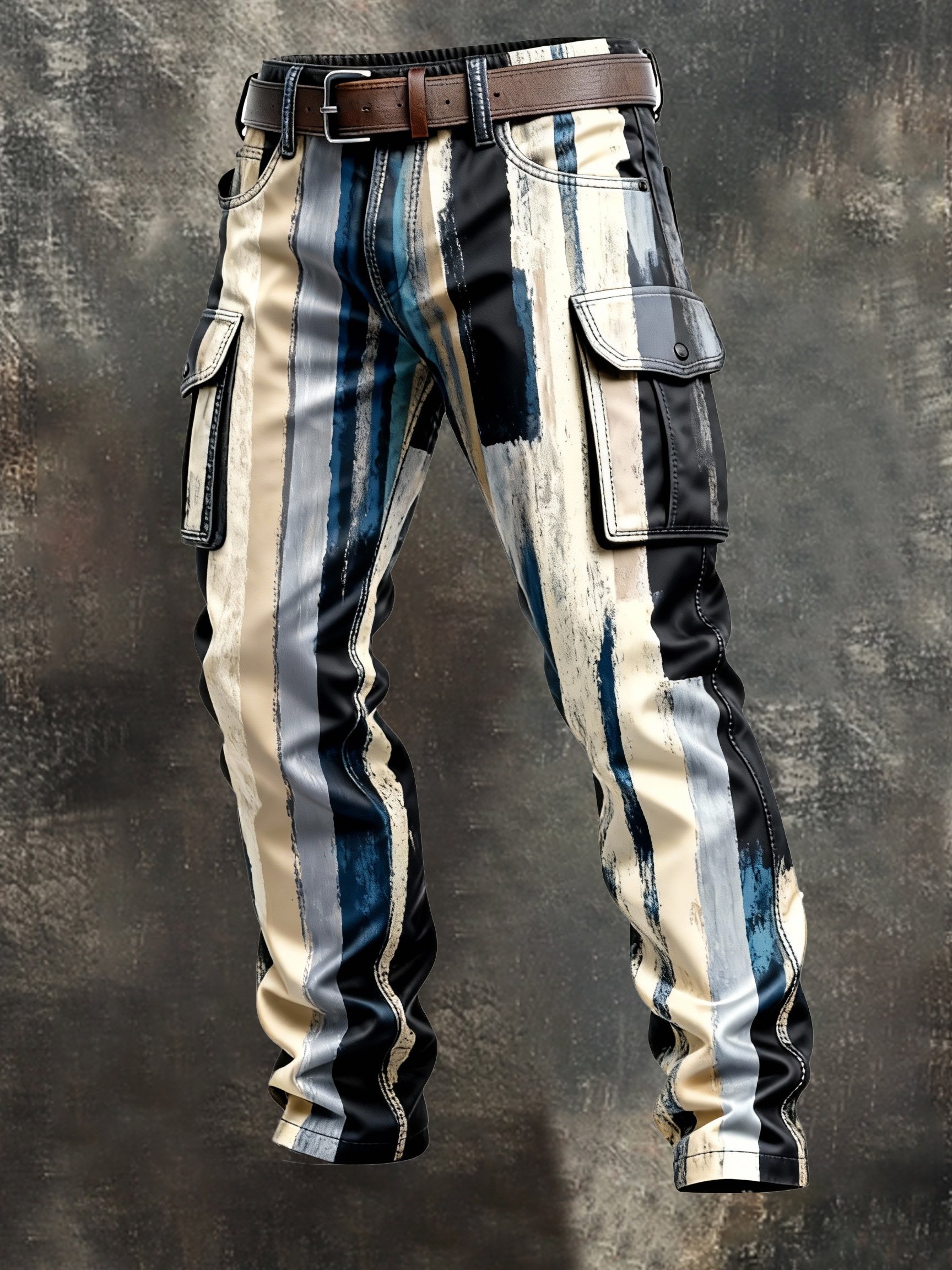 Pantalón retro en bloques de color desgastado bolsillo Cargo para hombre