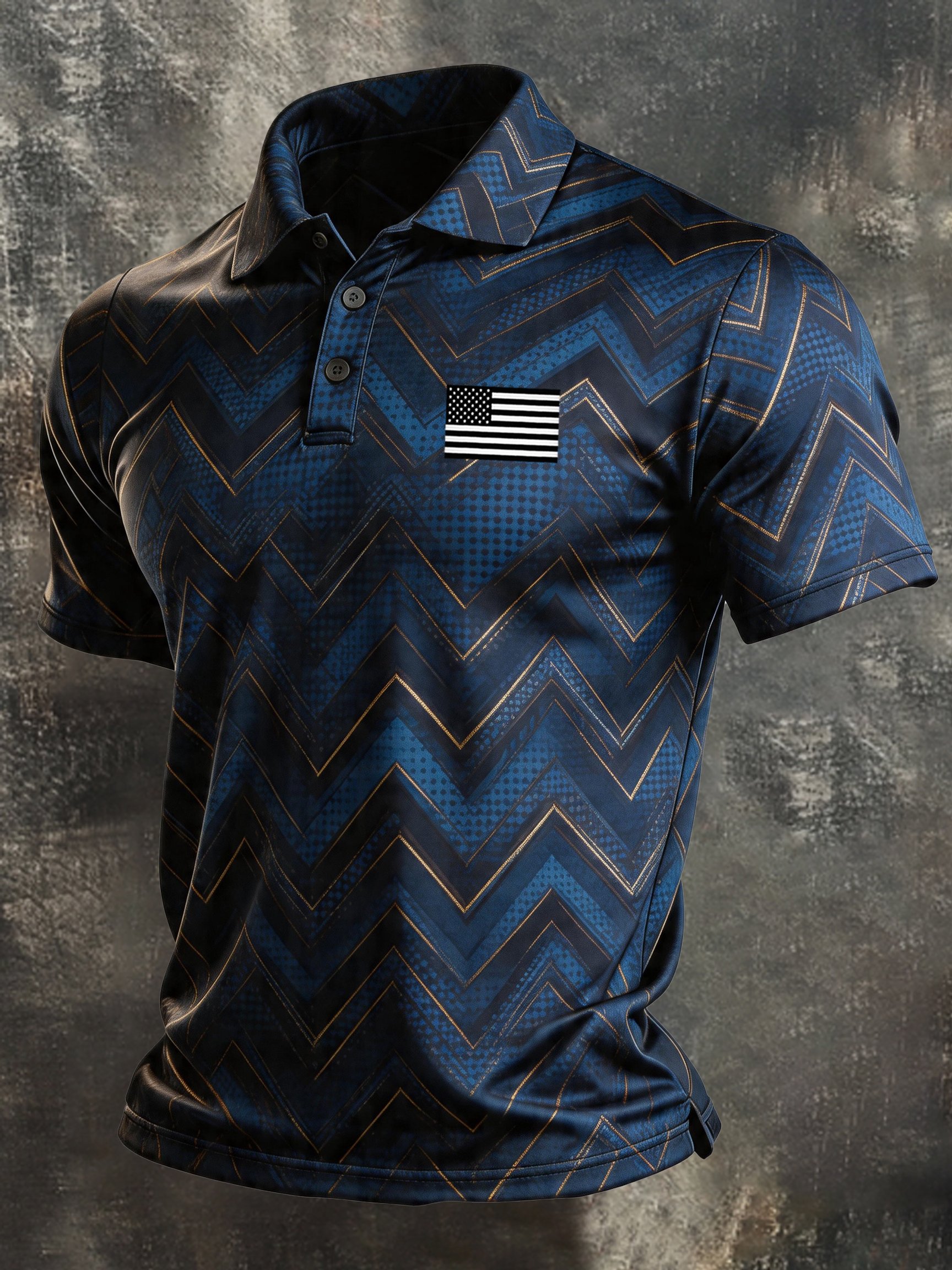 Camisa polo retro Patriotic Color-Block de manga corta para hombre