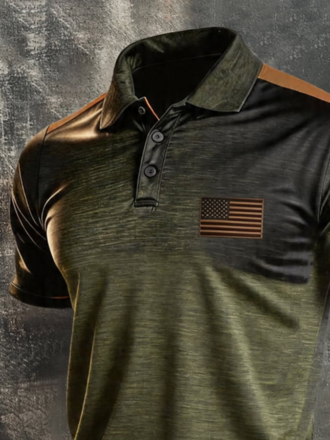 Camisa polo retro Patriotic Color-Block de manga corta para hombre
