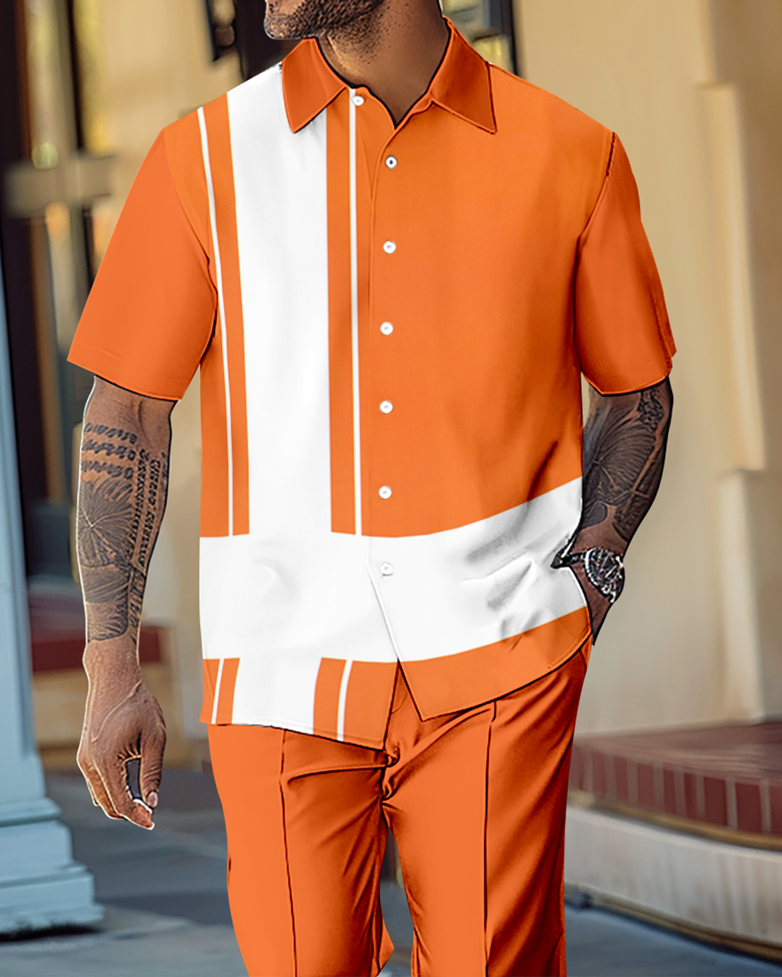 Camisa Gorgeous en bloques de color de manga corta Walking Suit 1076 para hombre