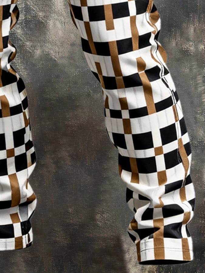 Pantalón retro en bloques de color desgastado bolsillo Cargo para hombre