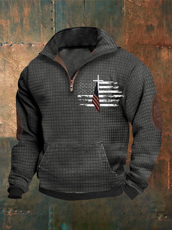 Sudadera casual Zip Neck Waffle Faith estampado para hombre