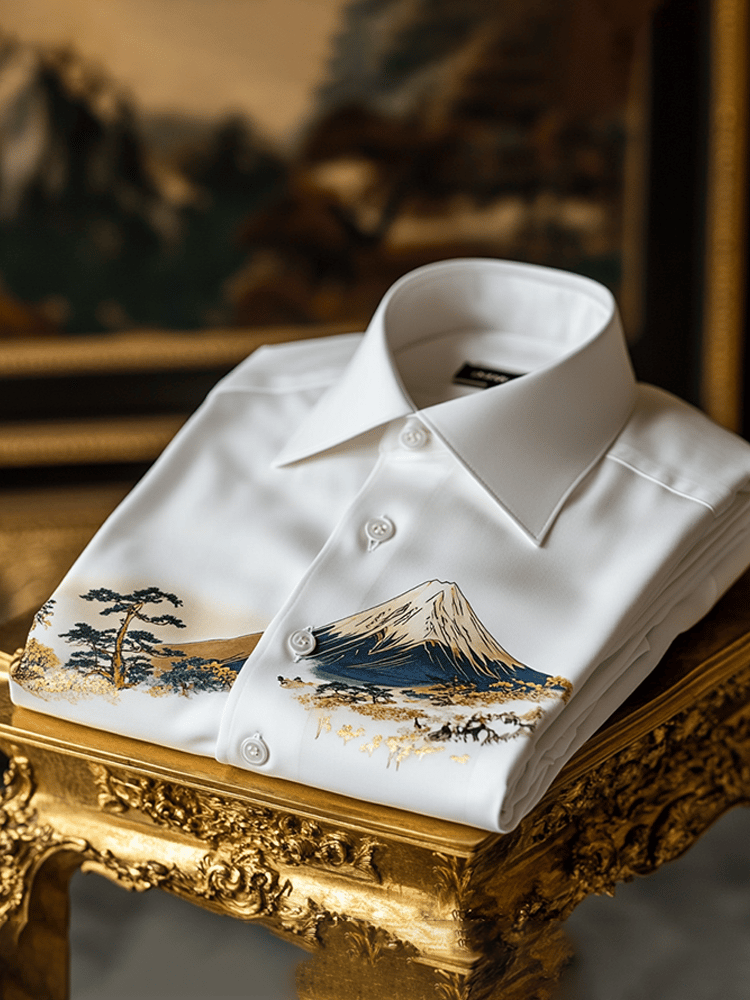 Camisa de lujo clásico Ukiyo-e de manga larga para hombre