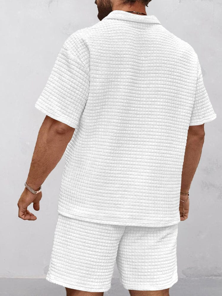 Casual Art estampado Waffle Texture Summer Polo Set 078 para hombre