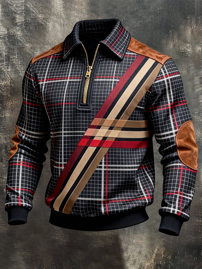 Sudadera retro en bloques de color estampado cierre para hombre