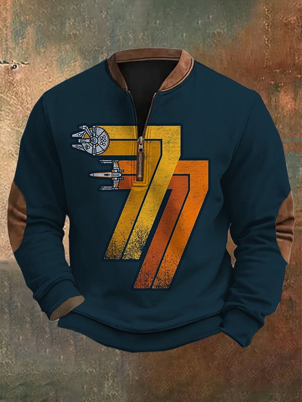 Sudadera de moda casual estampado cierre Neck para hombre