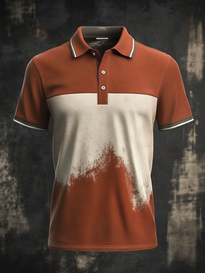 Camisa polo casual clásico Contrast Color estampado ejecutivo de manga corta para hombre