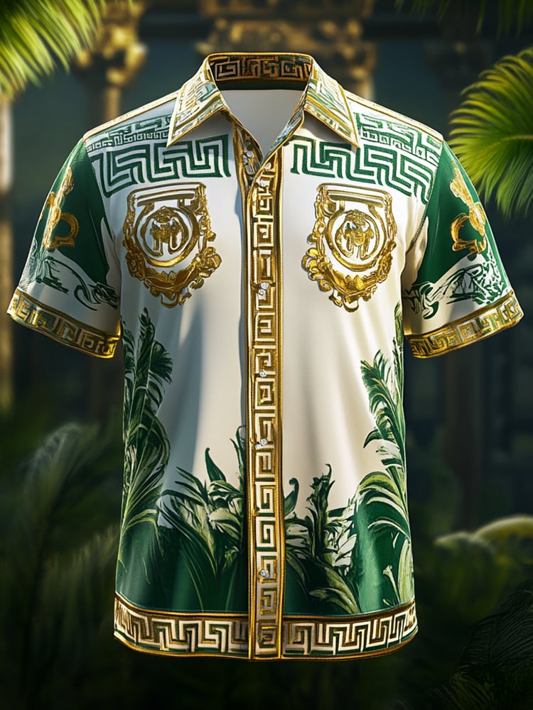 Camisa satén Luxe estampado de manga corta Button para hombre