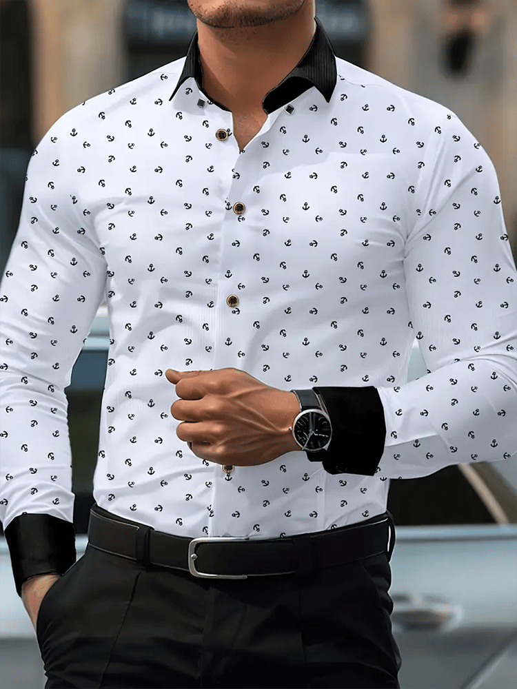 Camisa Street Style ejecutivo casual estampado de manga larga para hombre