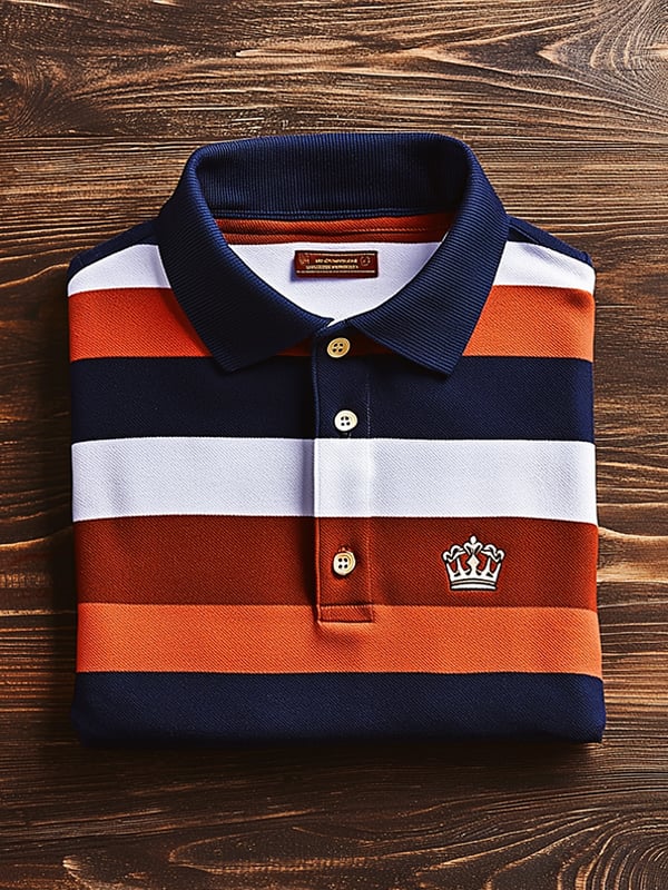 Camisa polo clásico ejecutivo Crown rayas de manga corta para hombre