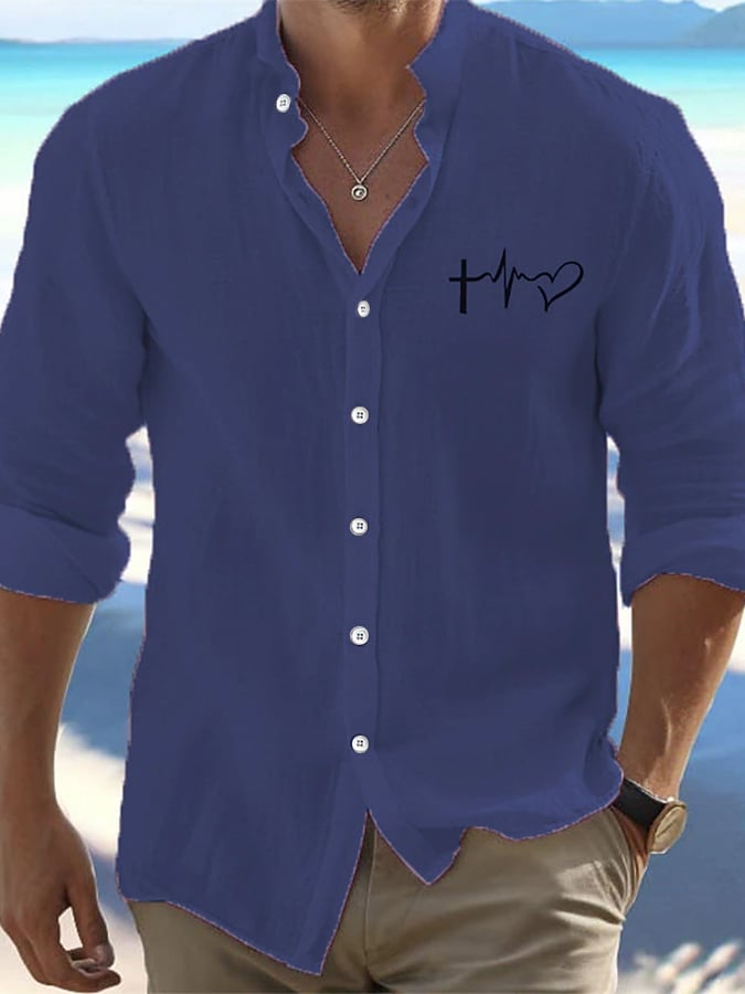 Camisa Valentine's Day Heart estampado de moda casual para hombre