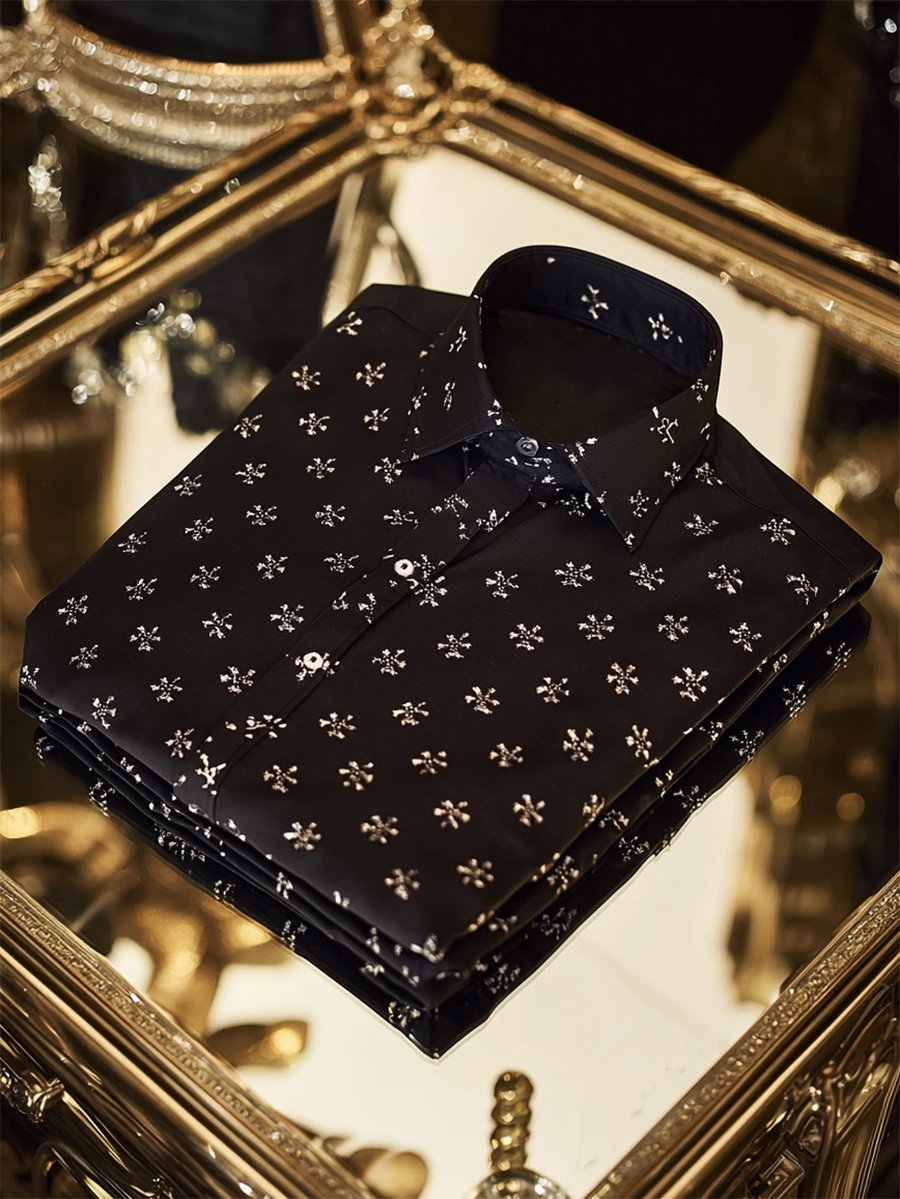 Camisa ejecutivo casual Cross estampado de manga larga para hombre