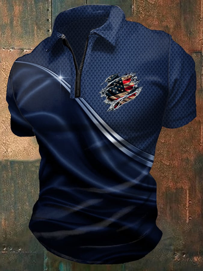 Camisa polo casual Independence Day Flag estampado para hombre