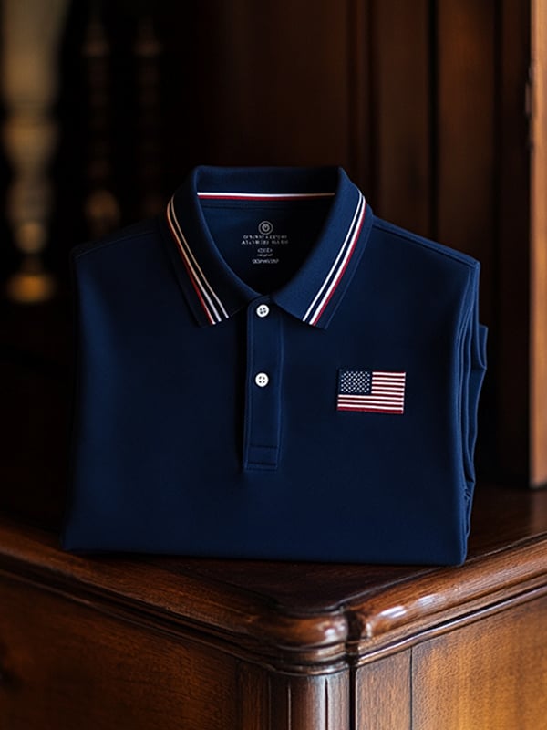 Camisa polo clásico ejecutivo Flag Independence Day de manga corta para hombre