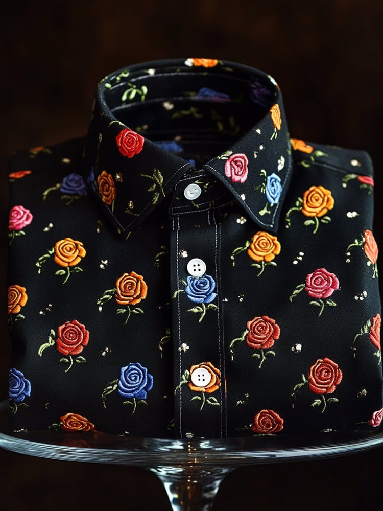 Camisa ejecutivo casual Mini Rose solapa de manga corta para hombre