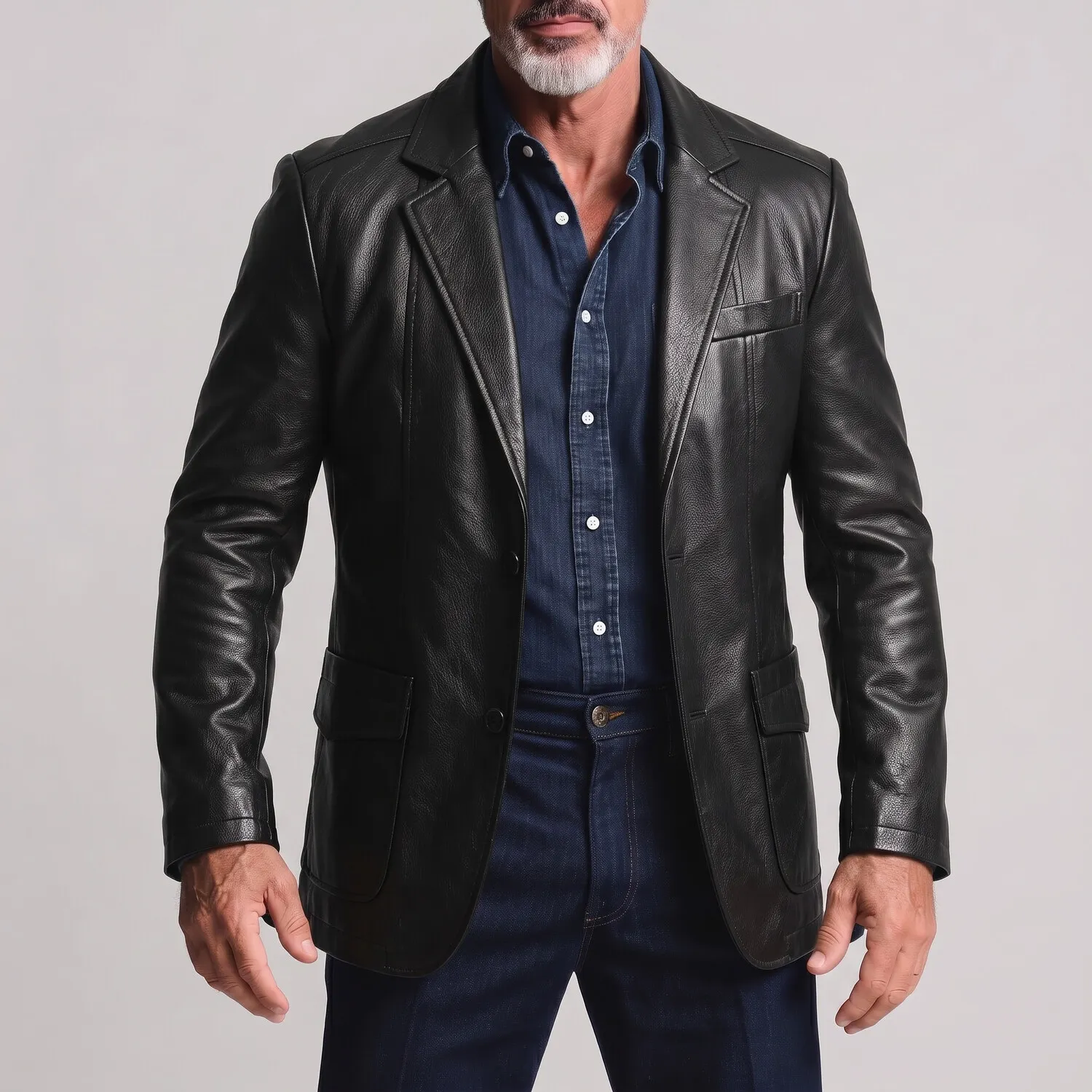 para hombre retro PU Leather de color sólido Notched Lapel Single Breasted chaqueta